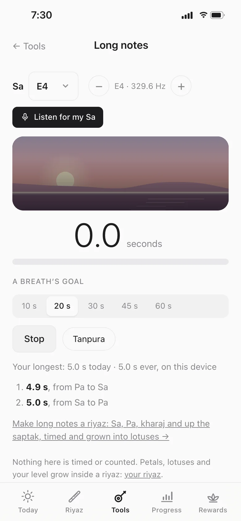 Long notes in the Meend app